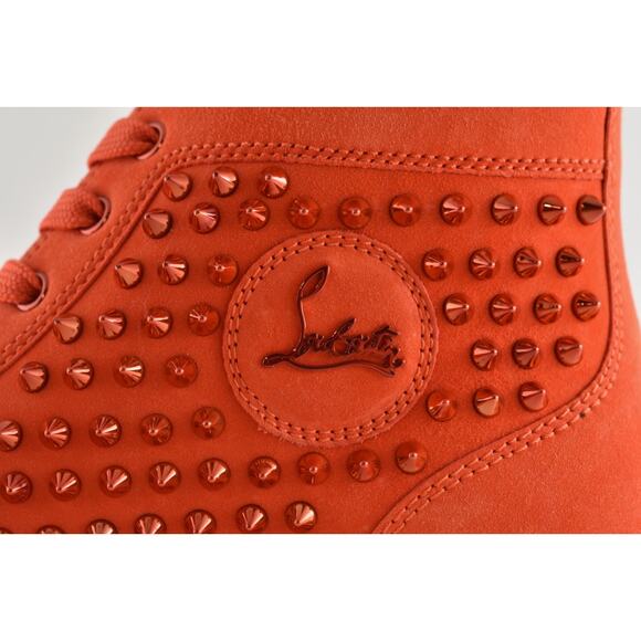 Christian Louboutin Louis Flat Spike Tomate Red Orange High Top Sneaker 42.5 9.5 - Picture 9 of 12